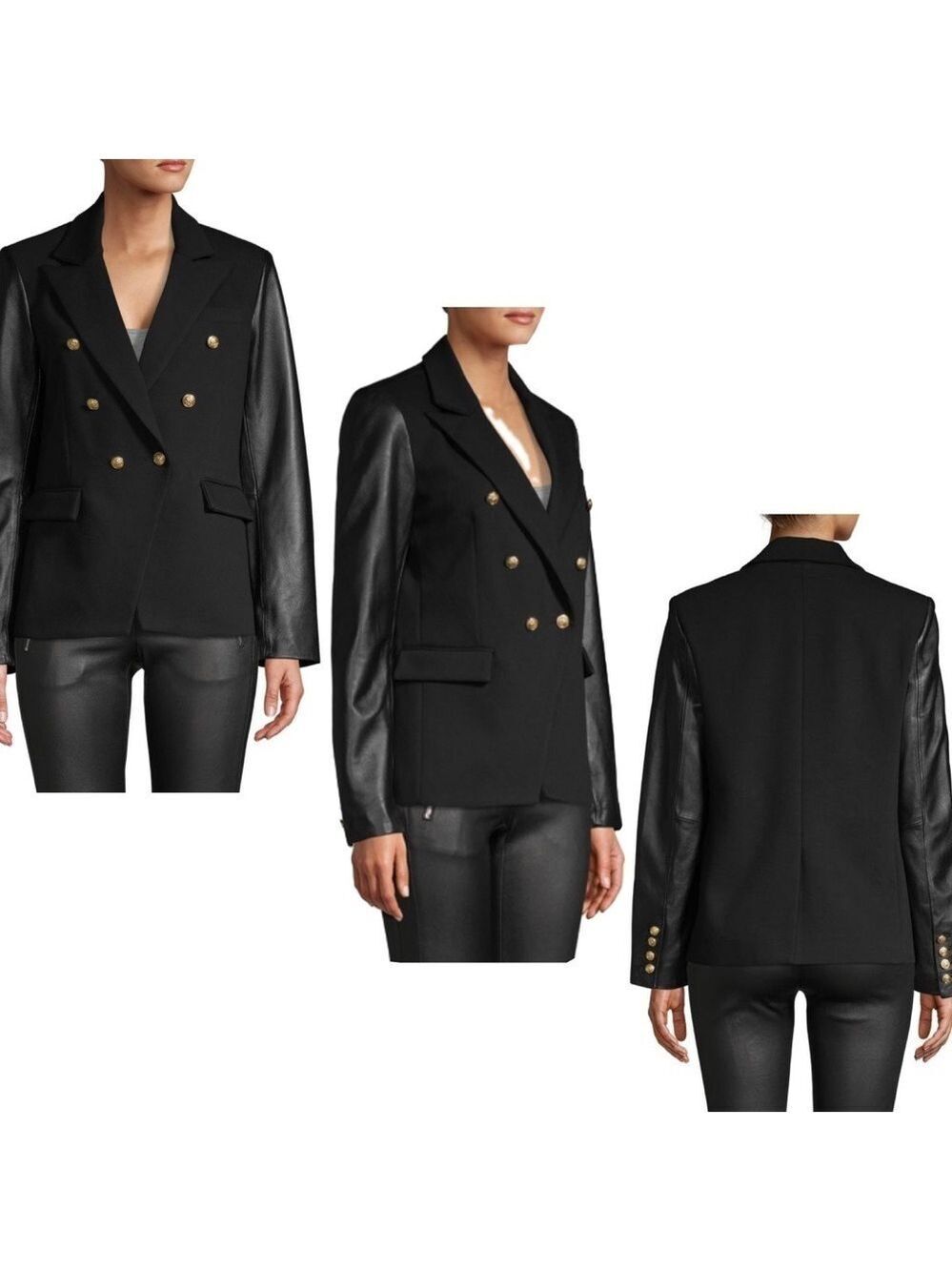 GENERATION Love black leather sleeve Enzo blazer Sz L NWT
